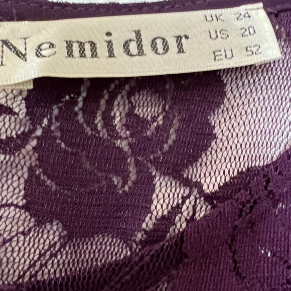 Nemidor Dress Top See-Thru Purple Belt Short Sleeve Floral Cocktail Size 20 - Picture 5 of 9